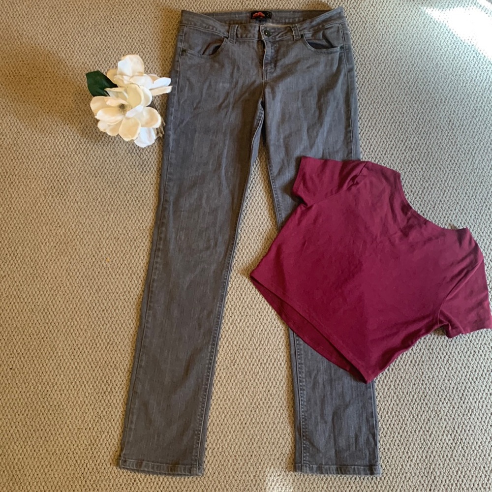 🌹Vintage .21 • Grey Denim Stretch Strait Leg Jeans • low rise